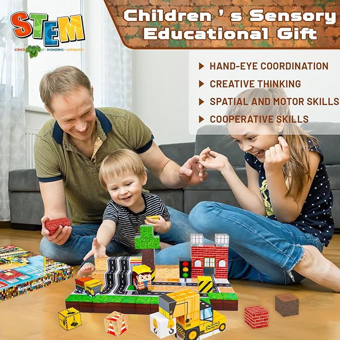 Magnetic Blocks - 100PCS Magnetic Building Blocks Magnet Cubes Stacking Construction Set, STEM Montessori Sensory Toys for Kids Boys Girls Ages 3-5 6-8 Holiday Easter Birthday Gifts