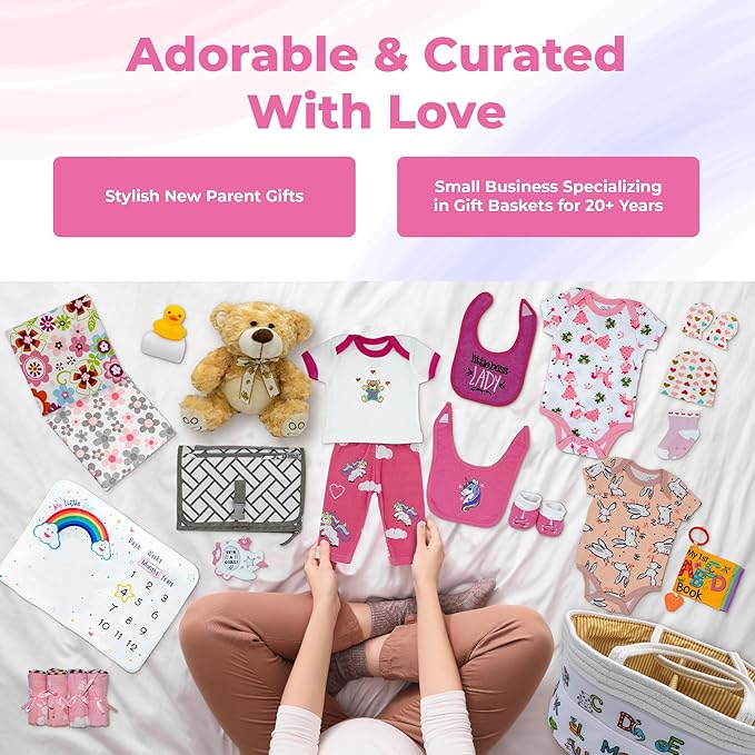 Bundle of Joy Deluxe New Baby Girl Gift Set | Baby Essentials for Expecting Moms & Parents | 25-Piece Newborn Gift Basket Hamper Layette Set for Gender Reveal | Pink - Nikki's Gift Baskets