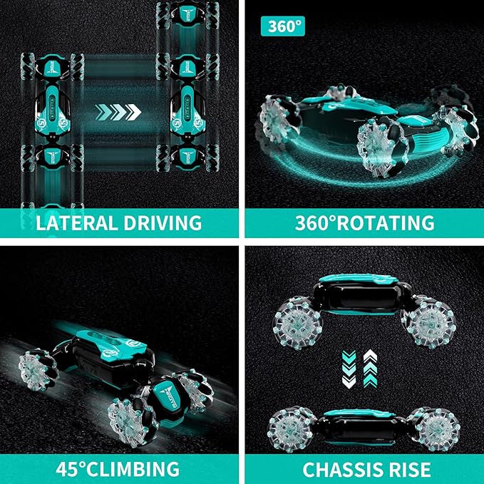 Gesture RC Car, 2.4GHz 4WD Gesture Sensing RC Stunt Car Toys,Double Sided 360° Rolling Rotating Rotation for 3 4 5 6 7 8-12 Year Old Boy Girls Toys(Blue)