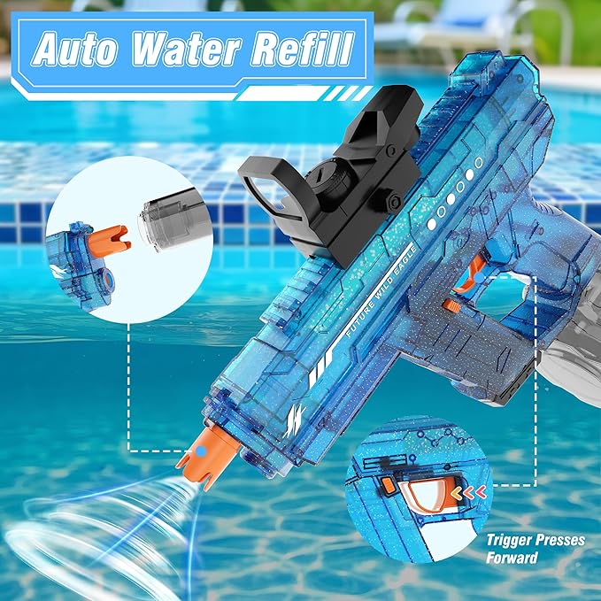 Electric Water Guns for Adults & Kids,Realistic Automatic Water Gun with 26-32 FT Long Range,800ml Large Water Tank,Splash-Resistant Design,Summer Outdoor Pool Beach Toy for Backyard Games(2 Pack)