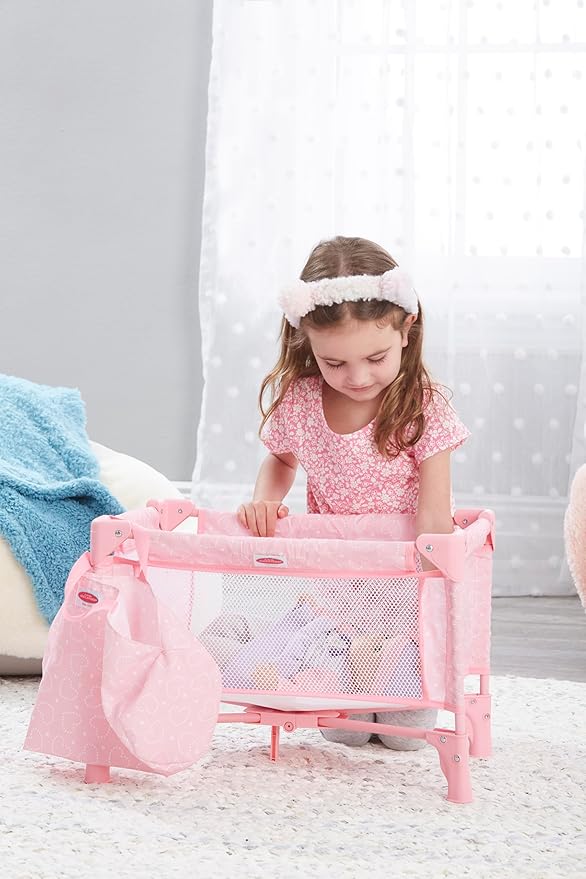 Madame Alexander Pack and Play Crib for Dolls, Pink Hearts