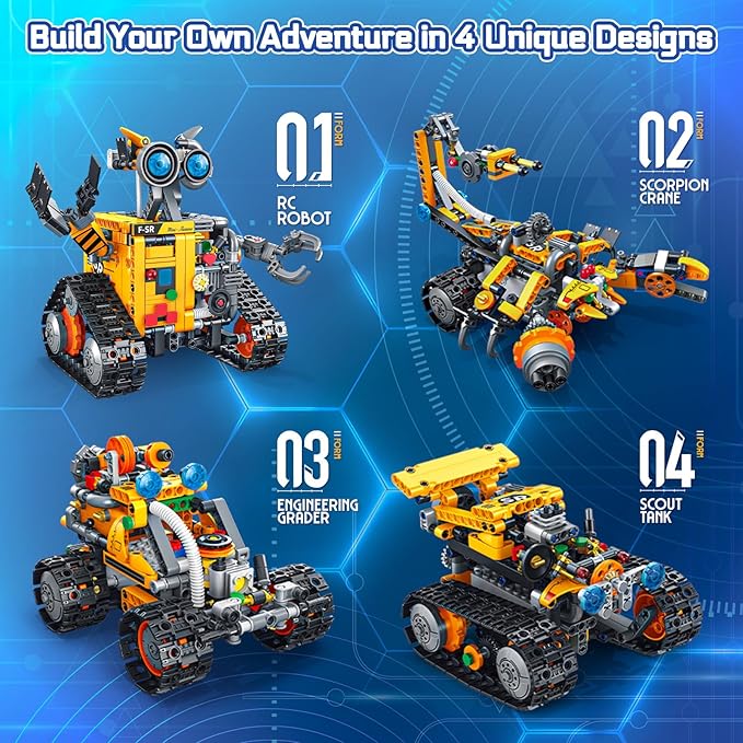 Robot Building Kit for Kids and Adults, Rechargeable 4-in-1 Remote/APP Controlled RC Robotics Kit, Coding Science Projects STEM Toys, Birthday Gifts for Boys Ages 8-12+ (588 Pcs)