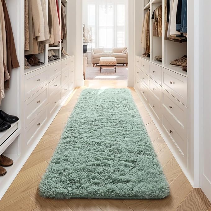 PAGISOFE Machine Washable Sage Green Runner Rugs for Bedroom Living Room Plush Fluffy Rug 2x6 Ft, Soft Carpet for Hallway, Non-Slip Indoor Floor Rugs for Nursery Kids Girls Room Home Decorative, Green