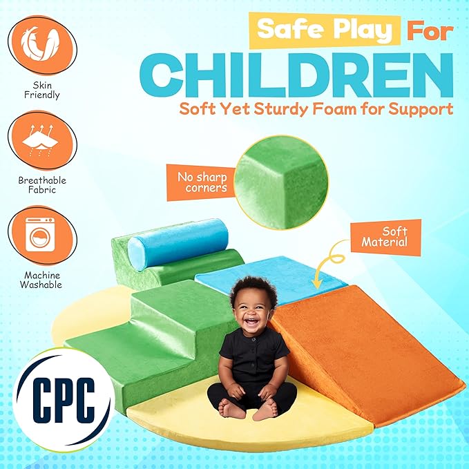 Foam Climbing Blocks for Toddlers – Soft Play Climbing for Toddlers – 7 Piece Toddler Climbing Blocks for Active Play, Motor Skills & Sensory Development