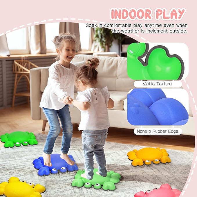 TOPNEW Toddler Stepping Stones for Kids, 6pcs Non-Slip Balance Stepping Stones for Promoting Children's Coordination Skills, Indoor & Outdoor Sensory Toys Obstacle Course for Kids Age 3 4 5 6 7+