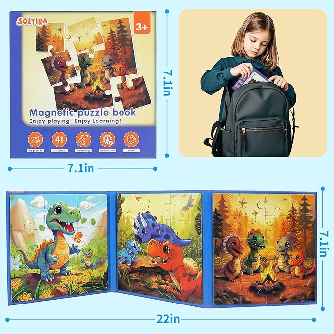 Dinosaur Puzzles for Kids Ages 3-5 41 Pieces Dinosaur Puzzles for 3 4 5 6 Year Old Travel Jigsaw Puzzle Airplane Car Road Trip Activities Games Toys Kids Gift