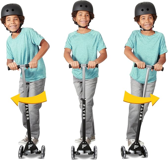 Kids Scooter, 3 Wheel Scooter, Flyer Glider Pro with Light Up Wheels, Black, Radio Flyer Ride On Toys for Kids 5-12 Years Old, for Outdoor Riding