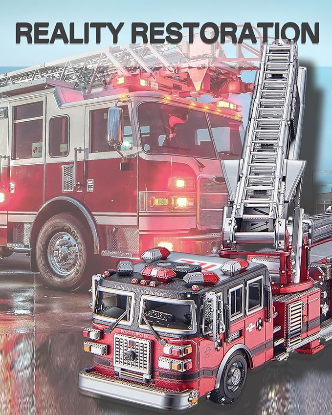 Piececool 3D Metal Puzzles for Adults, Ladder Truck Fire Engine Model Kits Building, Challenge to Assemble DIY Craft Kits, Best Birthday Christams Gifts - 354 Pcs