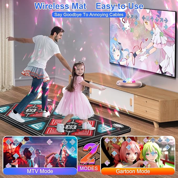 Dance Mat for Kids and Adults, Anti-Slip Wireless Electronic Dance Pad for TV, Wrinkle-Free, Soft & Cozy Playmat for Exercise & Games, Smart Camera & 2 Controllers, Gift idea(Classic Snowflake)