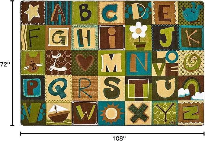 Carpets for Kids 11726 KIDSoft Alphabet Blocks Literacy Classroom Seating Rug in Nature Colors 6ft x 9ft Rectangle Brown