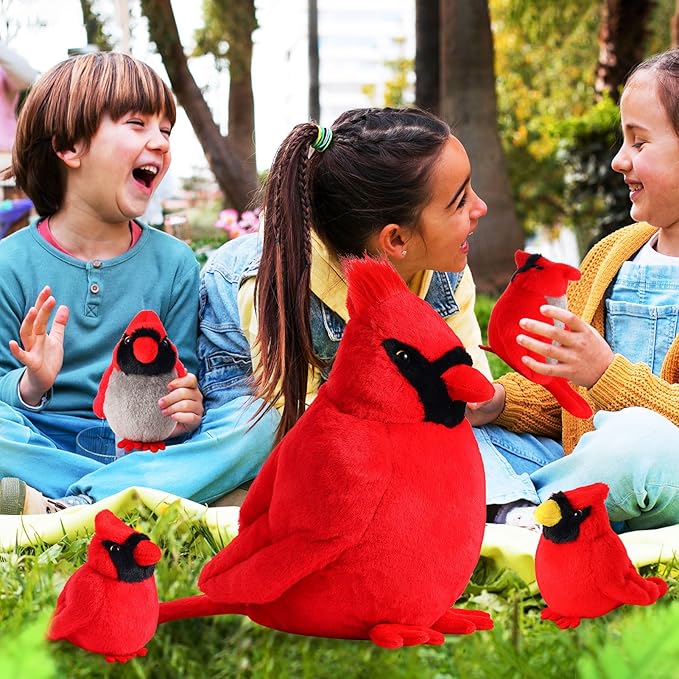5 Pcs Northern Cardinal Plush Mommy Stuffed Animal with Baby Plush Red Bird Soft for Girls Birthday Xmas Bedtime Gift Bed Rest Chair Bolster Nursery Decoration(Cardinal)