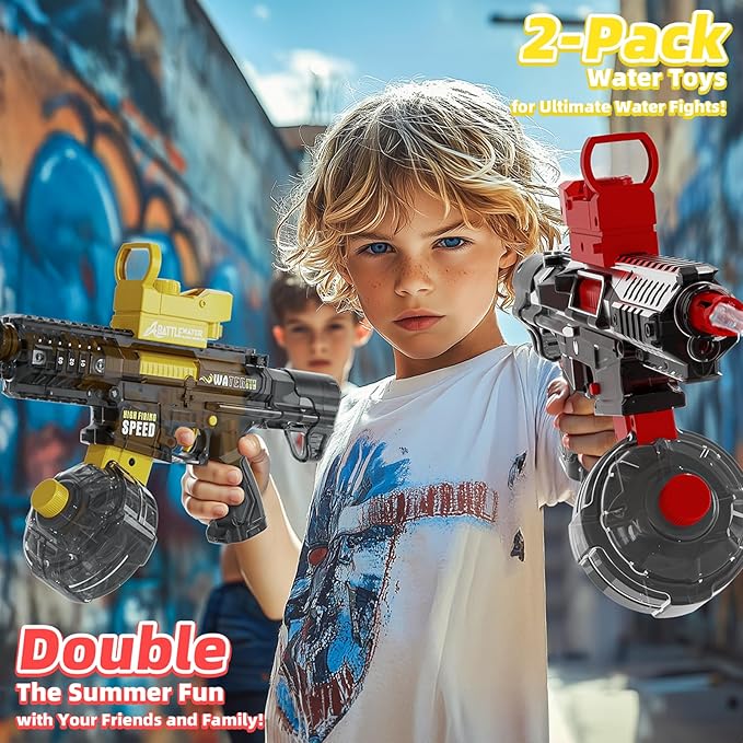 2 Pack Electric Water Guns for Adults Kids, Automatic Water Gun Toys for Kids Ages 4-8 8-12, Large Capacity High Power, 32ft Ultra-Long Range, Summer Pool Outdoor Beach Water Toys for Boys Girls