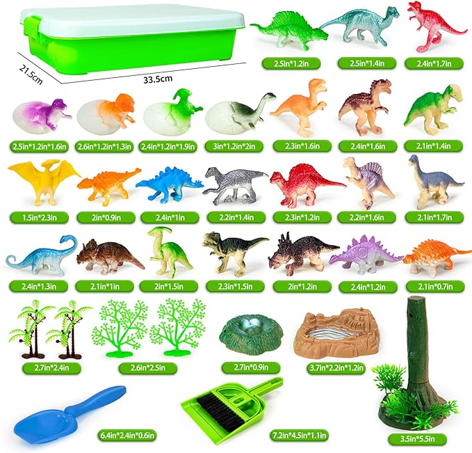 Dinosaur Sensory Bin Toys for Kids, 49Pcs Dinosaur Sandbox Play Sand Kit with 2.2lbs Magic Sand, Dino Figures, Forest Scene Models, Shovel, Preschool Toddler Activities Birthday Gift for Age 3-8