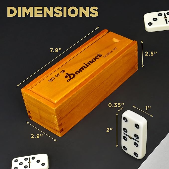 Queensell Dominos Set for Adults – Dominoes - Classic Board Games, Double 6 Dominoes Family Games for Kids and Adults - Double Six Standard Dominos Set 28 Tiles with Wood Case, Juegos de Mesa