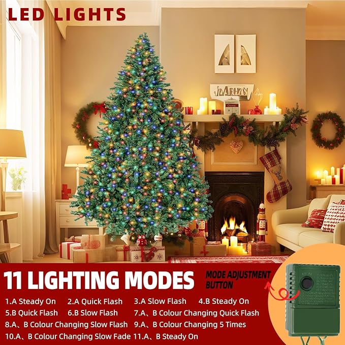 ININ 7FT Prelit Christmas Spruce Artificial Tree with Led Lights, Lighted Christmas Tree,Hinged Full Xmas Tree for Home Party Decoration,500 LED Lights,1592 Branch Tips, Metal Hinges & Foldable Base.