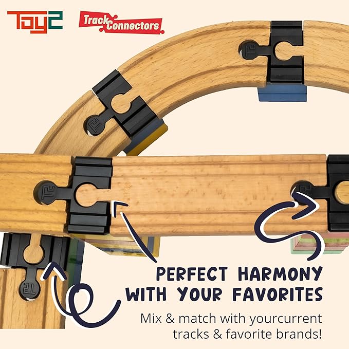 TOY2 Plastic Track Connectors for Wooden Train Set - 41 Compatible Train Connectors for Duplo & Brio Train Set Track Connectors Spare Parts for Wooden Train Track Set - Allround XL