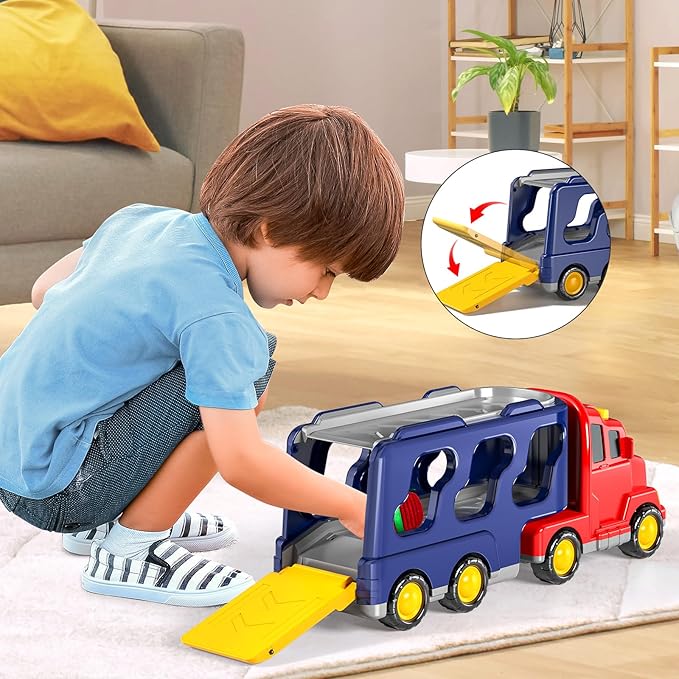 Truck Toys Sets for 3-6 Years Old Boys - Friction Powered Cars for Kids 3-5, Transport Carrier Vehicle Toys, Sound and Light Effect, Birthday Gifts for Toddlers 4-6