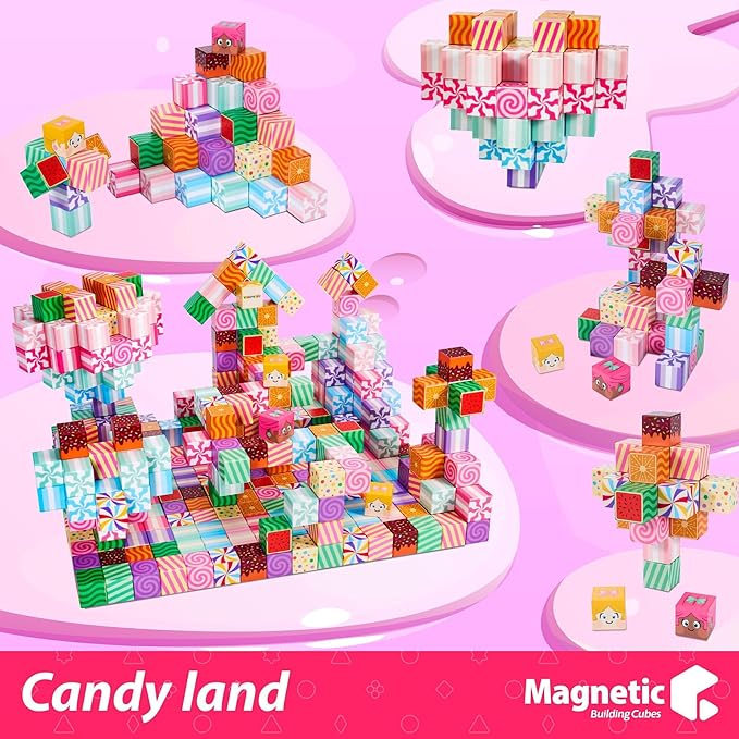 Magnetic Blocks Candy Land Edition, Magnetic Tiles Building Blocks Boys & Girls Toys Age 3-5 4-8 5-7 Sensory Gift for Kids,Magnets Cubes,Upgraded STEM Gift 1.2 Inches