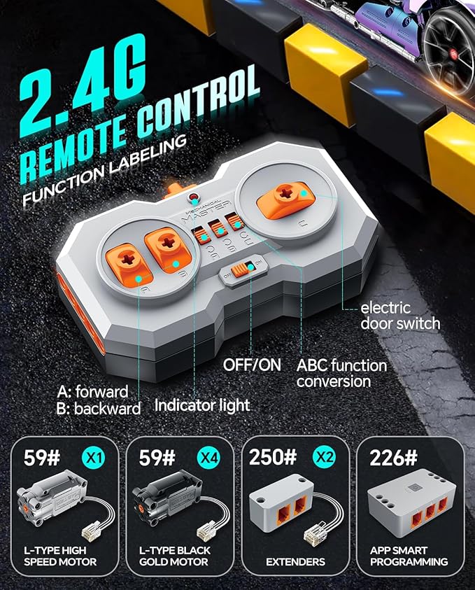 BAV Super Plated Sports Car Building Kits, Adult Collectible Model and Race Engineering Toy Set, 1:10 Scale Electric Driftable Remote Control Sports Car for Adults Men Teens