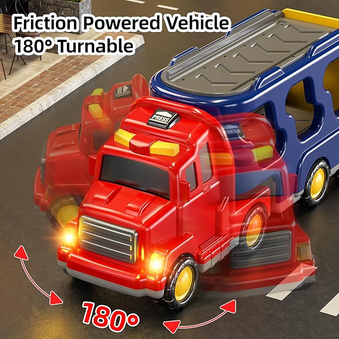 Truck Toys Sets for 3-6 Years Old Boys - Friction Powered Cars for Kids 3-5, Transport Carrier Vehicle Toys, Sound and Light Effect, Birthday Gifts for Toddlers 4-6