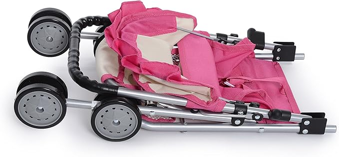 fash n kolor My First Doll Stroller with Basket - Pink Off-White Foldable Doll Stroller - Fits Upto 18" Dolls, 2 Free Magic Bottles Included