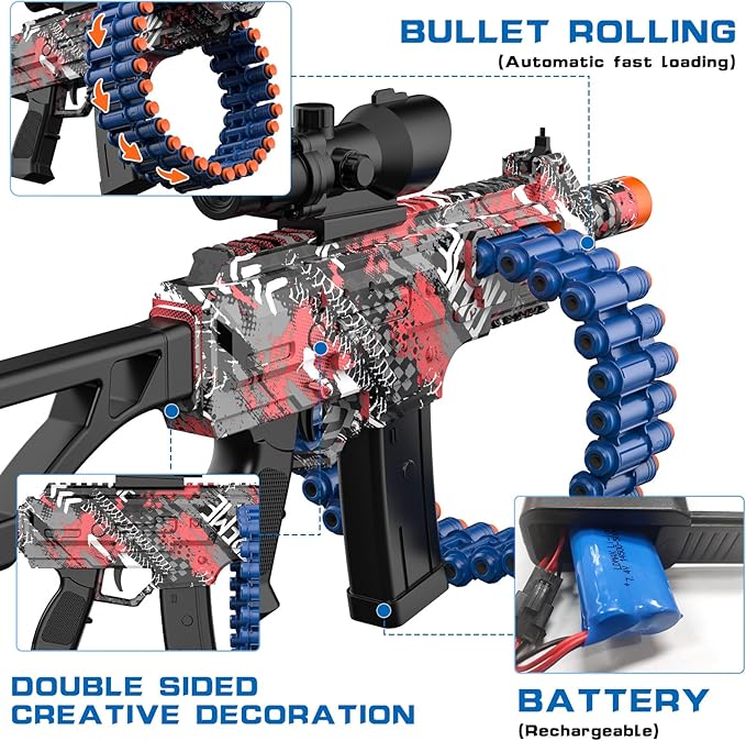 Electric Automatic Toy, JakMean Toy with 30 Dart Clips and 100 Foam Darts, Outdoor Shooting Games Toys for 6-12 Year Old Boys & Girls Adults, Presents for Birthday Xmas,Red