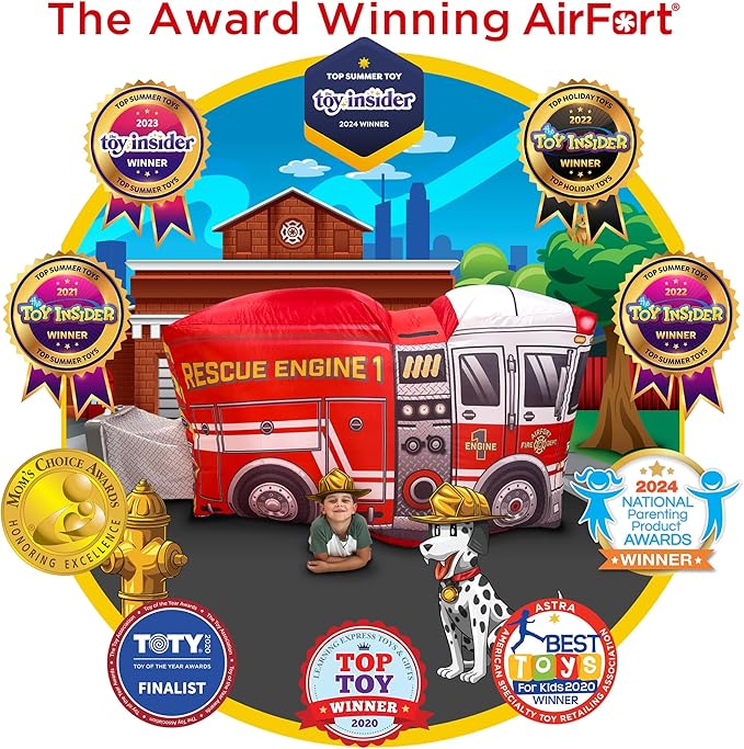 The Original Patented AirFort - Build A Fort in 30 Seconds, Inflatable Fort for Kids, Play Tent for 3-12 Years, A Playhouse Where Imagination Runs Wild, Fan not Included (Firetruck)