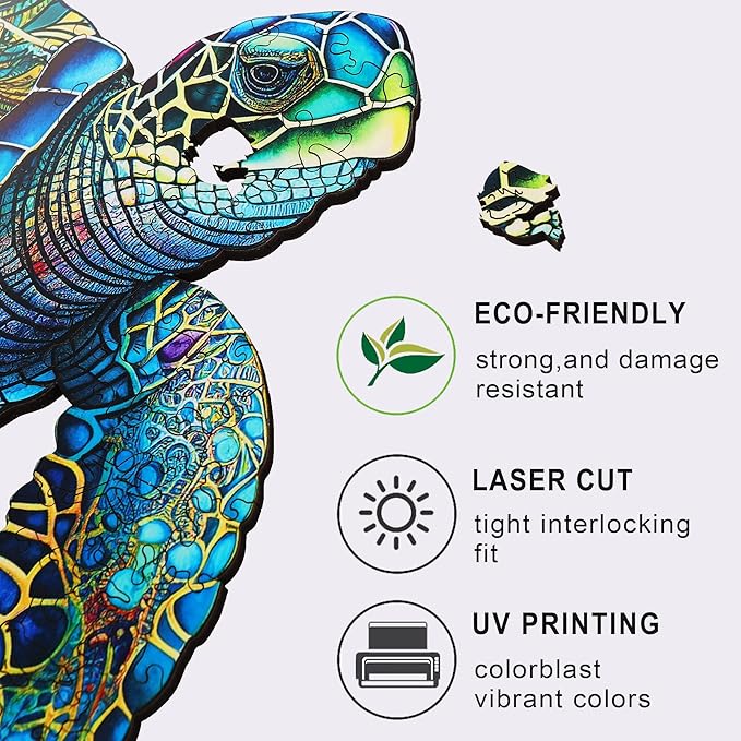 Wooden Puzzles, Sea Turtle Jigsaw Puzzles 200 Pieces, Unique Shaped Wooden Puzzle for Adults and Kids, Birthday Gift Family Game 9.2 x 11.2 Inch