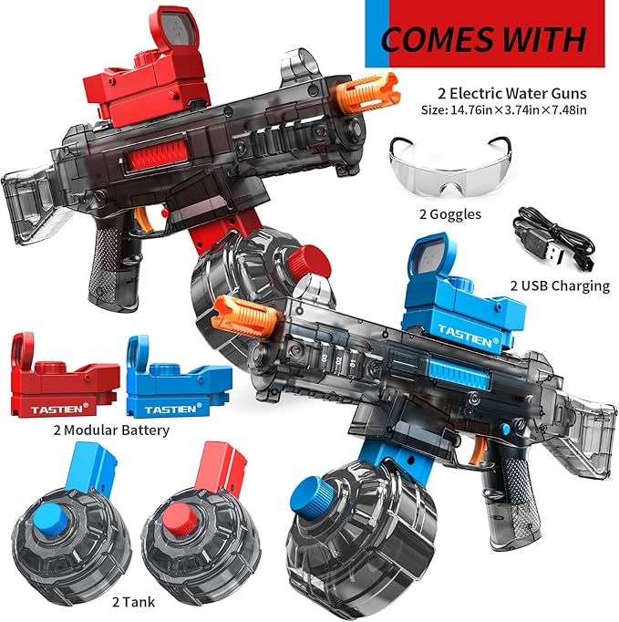 2 Pack Electric Water Gun, Automatic Squirt Guns up to 36 FT Range, Large Capacity 540 Super Water Blaster, Full Auto Water Gun for Summer Pool Party Games Water Fighting - Blue and Red