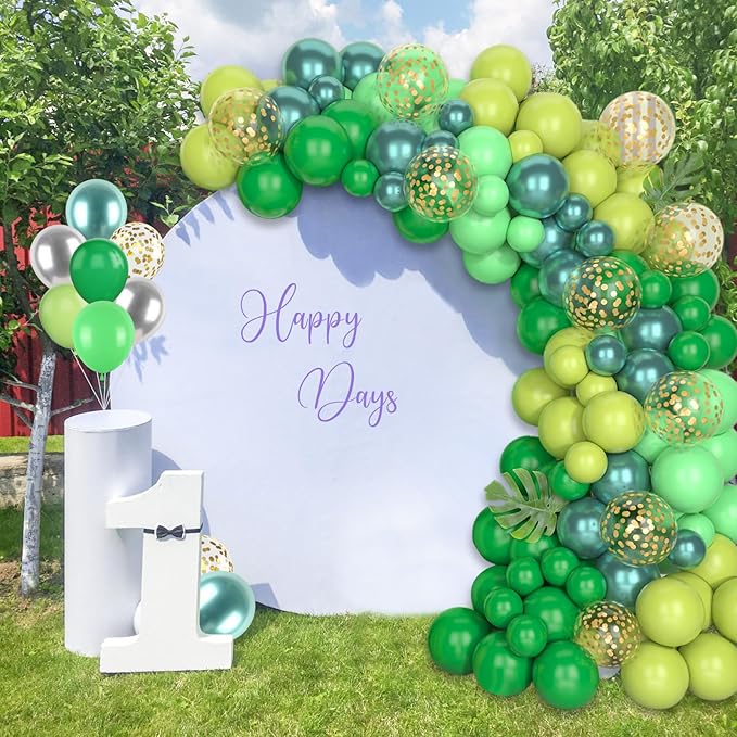 Paready Green Balloon Arch Kit, 120Pcs Dark Green Balloon Garland Kit Light Fruit Metallic Green Party Balloons Gold Confetti Balloons for Kids Jungle Theme Birthday Dinosaur Party Baby Shower