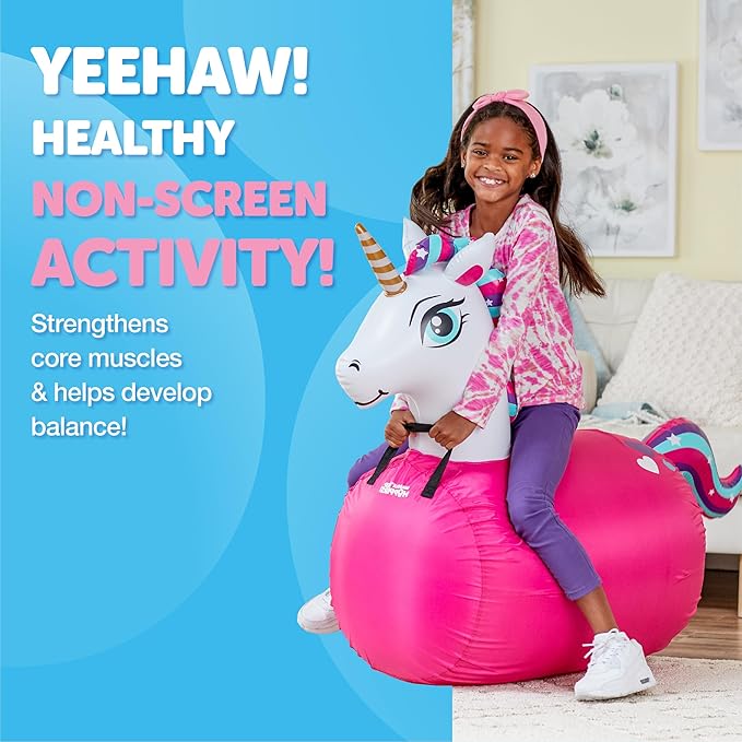 Waddle Large Inflatable Bouncy Hopper - Ride On, Indoor, Outdoor Toys, Bouncy Horse, Toys for Girls and Boys, Durable, Unicorn Toys for Girls, Kids, Adult Toys, Up to 250lbs, Ages 5 and Up (Unicorn)