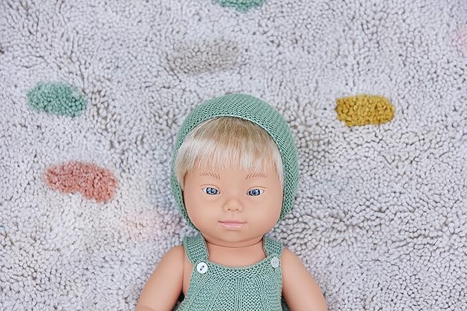 Miniland Clothes for Dolls 15'' Knitted Outfit Overall & Beanie Hat - ECO, Made in Spain, Quality, Role Play, Educational