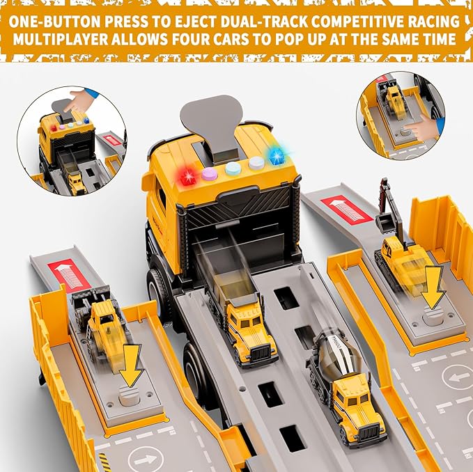 Construction Toys Truck Crane for Kids - Truck Race Track Kids Toy Eject Car Set Excavator Bulldozer Dump Trucks Cement Truck Vehicle Easter Christmas Birthday 2+ 3 4 5 6 7 8 Years Old Boy Girl Gift