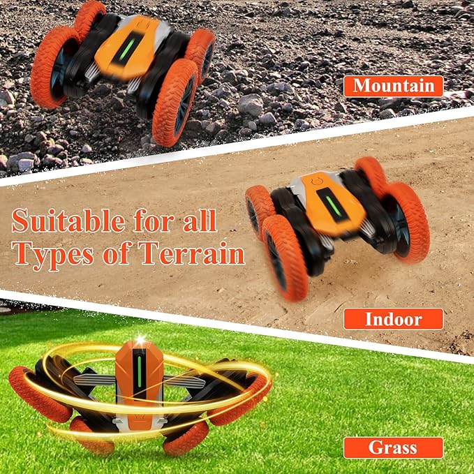 Hand Gesture Sensing Double-Sided Remote Control Car,360ยฐ 4wd Off-Road with Lights & Music Indoor/Outdoor Toy for 6-12 Age Boys Birthday Gift (Orange)