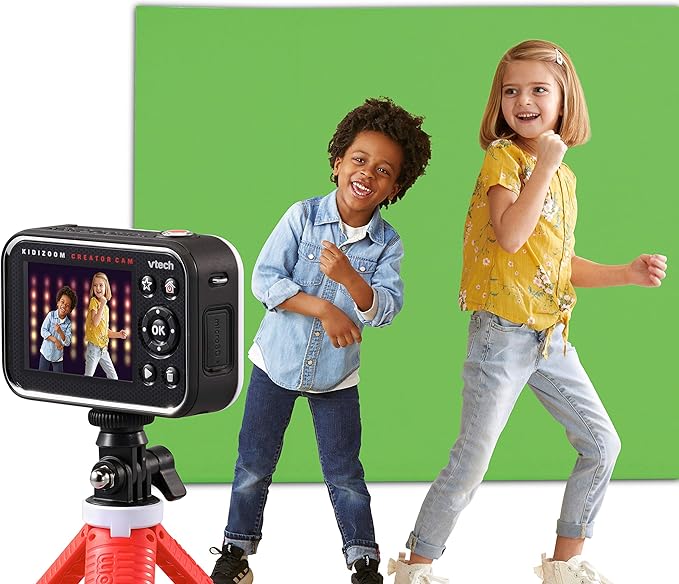 VTech KidiZoom Creator Cam, High-Definition Kids' Camera for Photos and Videos, Included Green Screen, Flip-Out Selfie Camera, Selfie Stick/Tripod, Auto Timer, Kids Ages 5 and up