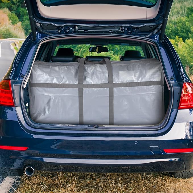 Windyun 4 Pack 98 Gallon Extra Large Storage Bags XXL Moving Bags with Zipper Handles Heavy Duty Jumbo Big Totes Box for Halloween Skeleton 4-12 Feet Christmas Tree Storage College Dorm Cloth (Silver)