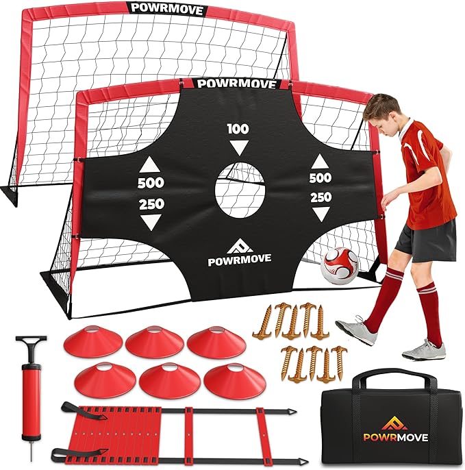 Soccer Goals for Backyard 6FT x 4FT - Portable Soccer Goals Set of 2 with Pump, Cones, Training Ladder, Size 4 Ball and Carry Bag - Soccer Nets, Durable Soccer Equipment for Kids and Adults