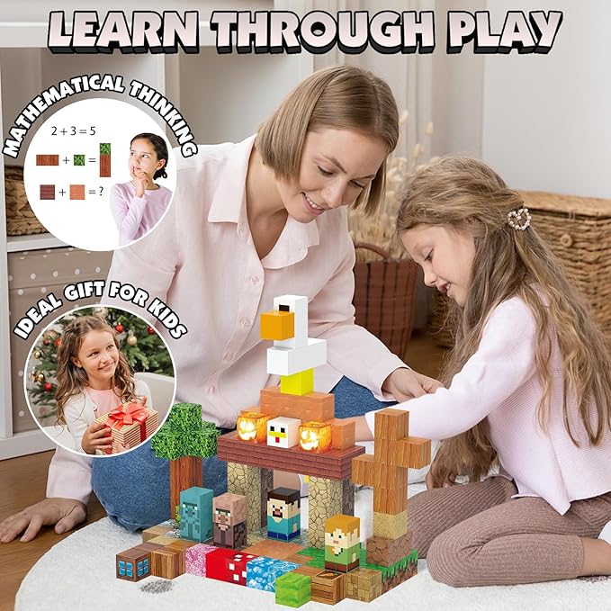 Magnetic Blocks Toy Building Set for Kids 3+, Light Up Magnetic Building Blocks, 3D Construction Build Toys STEM Sensory Magnet Cubes Christmas Birthday Present
