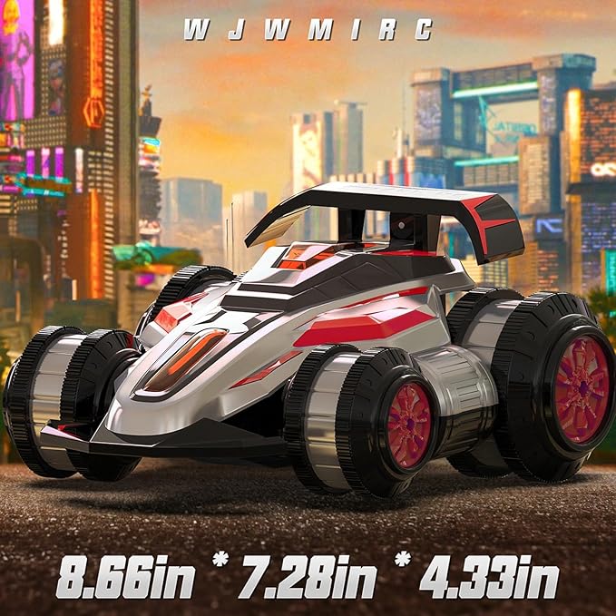 1:14 Drift Remote Control Car 2.4GHz 4WD RC Cars Rotating 360 Degrees Vehicle Toys with Lights Music, Upright Walking Four-Wheeled Rollover Stunt Car Gifts for Boys Girls 6-12 Year(Red)