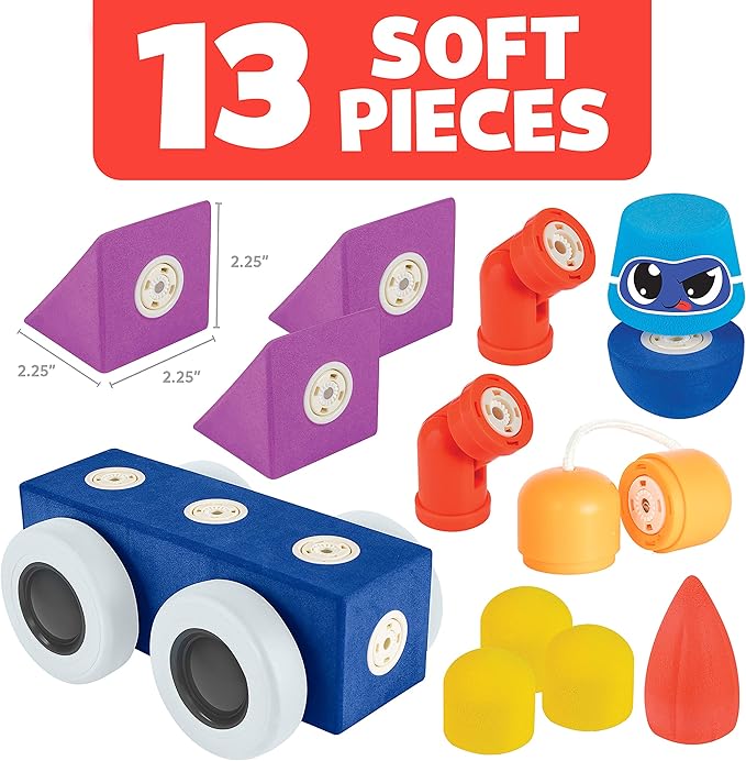 Magnetic Foam Blocks – STEM Preschool Toys for Children, Toddlers, Boys and Girls, The Ultimate Bath Toy – Roadster Set, Bath Building Blocks, Engineering Toys for Kids 3-6