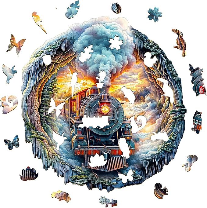 KAAYEE Wooden Puzzles for Adults 95 Pieces Visual 3D Steam Train Wooden Jigsaw Puzzles for Adults Unique Shaped Train Wood Puzzle Gifts for Mother's Day Adult Kids(8.4 * 8.5 in)