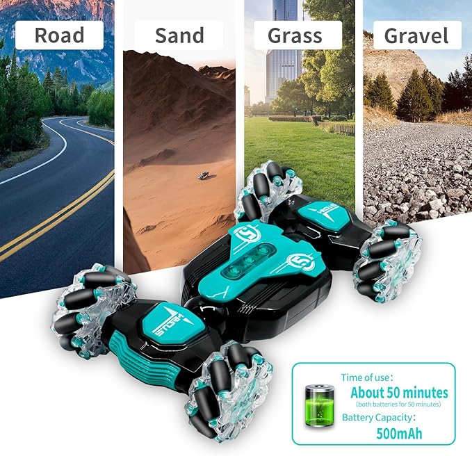 Gesture RC Car, 2.4GHz 4WD Gesture Sensing RC Stunt Car Toys,Double Sided 360° Rolling Rotating Rotation for 3 4 5 6 7 8-12 Year Old Boy Girls Toys(Blue)