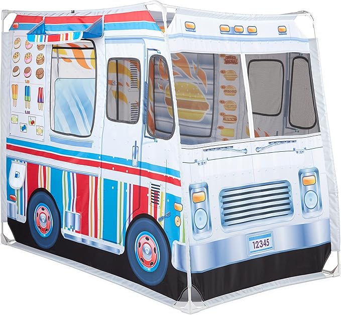 Melissa & Doug Fabric Double-Sided Food Truck Play Tent - Ice Cream And BBQ Role Play Toy Food Truck Tent, For Kids Ages 3+