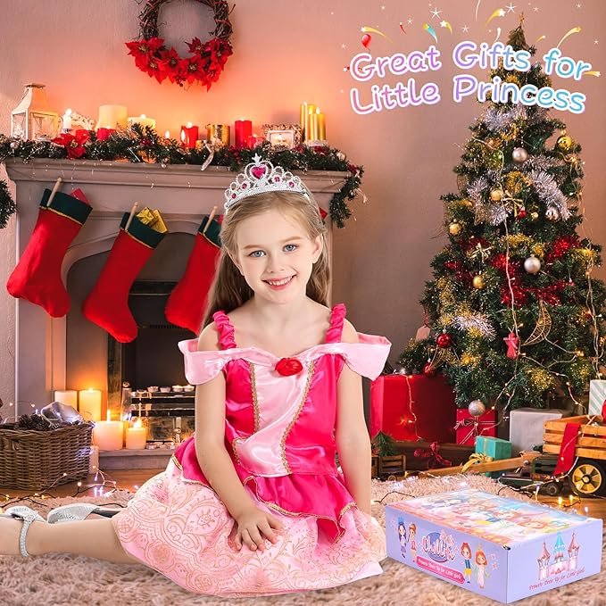 Princess Dress Up for Girls, Role Play Kids Dress up Clothes Gift Set Princess Toys for Little Girls Ages 3-8yrs Toddler Birthday Party