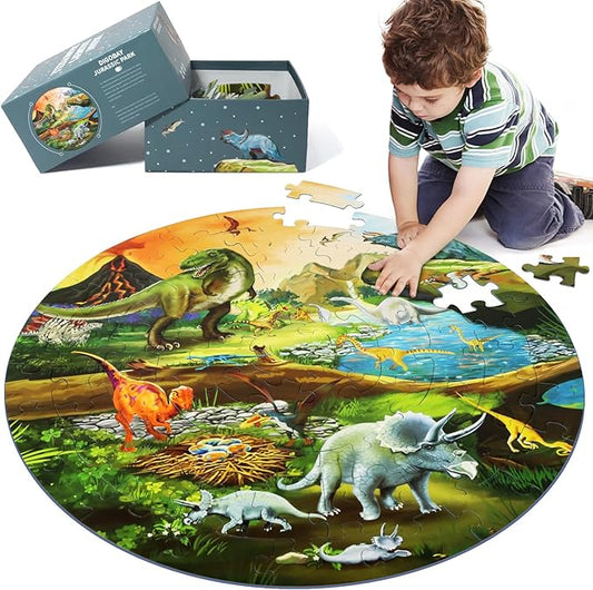 Floor Puzzles for Kids Ages 3-8, 70 Piece Dinosaur Jigsaw Puzzle for Kids Ages 3+ Year Old Large Round Toddler Puzzles Preschool Learning Educational Toys Gift for Boys Girls (Tyrannosaurus)