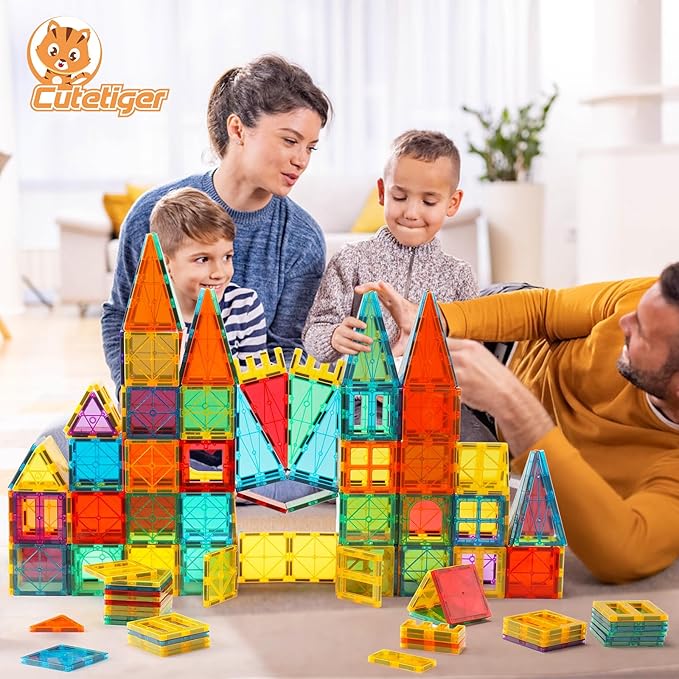 Magnetic Tiles, Magnet Tiles, Magnetic Building Blocks, Square Building Castle, Preschool Toys, STEM Stacking Construction Toys for Boys Girls 3 Years up