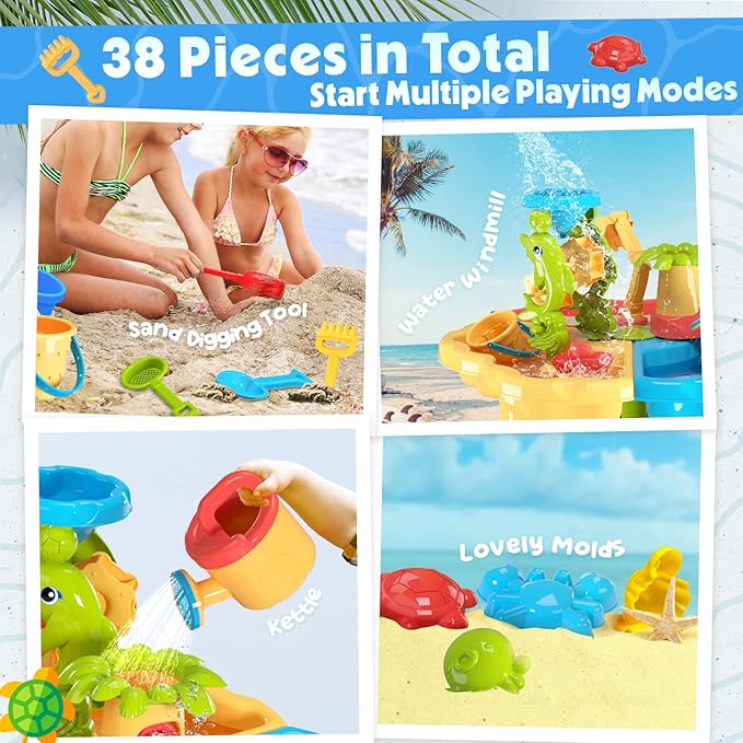 SMILESSKIDDO Sand Water Table for Toddlers, 3 in 1 Sand Table and Water Play Table Beach Toy for Kids Boys Girls, Outside Backyard Activity Sensory Play Water Table for Toddlers Age 3-5