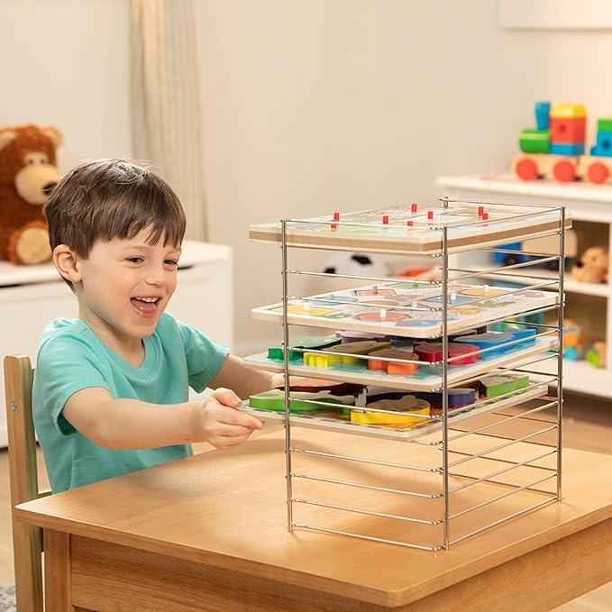 Melissa & Doug Multi-Fit Metal Wire Puzzle Rack 12 Inches Wide And 0.75 Inches Deep - Puzzle Holder Rack Storage Organizer For Kids,Silver
