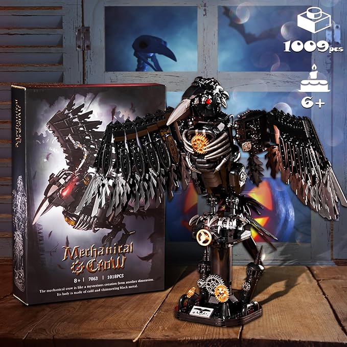 Mechanical Crow Building Block Sets for Adults, Compatible with Lego, Raven Animal Collection Model, Halloween Decor for Home or Office, STEM Toys Gift for Teens Boys and Girls 8-14 (1018PCS)