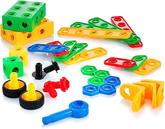 Play22 100Pc Building Blocks for Toddlers Stem Toys - Building Take Apart Toys for Boys and Girls Ages 3 4 5 6 7 8 9 10 - Educational Toys Set with Nice Storage Box